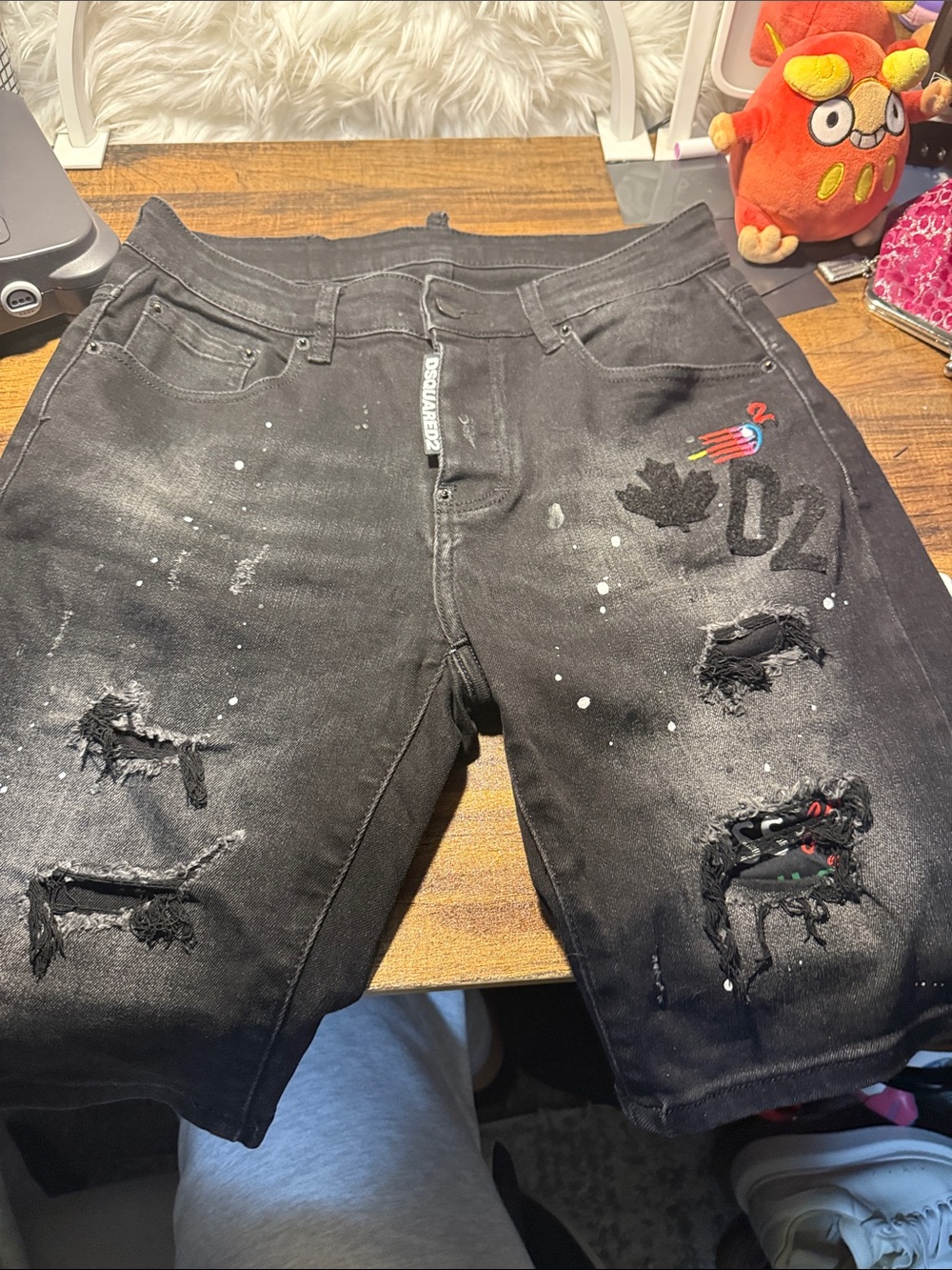 DSQUARED2 Black Distressed Slim Jeans with Embroidered Patch